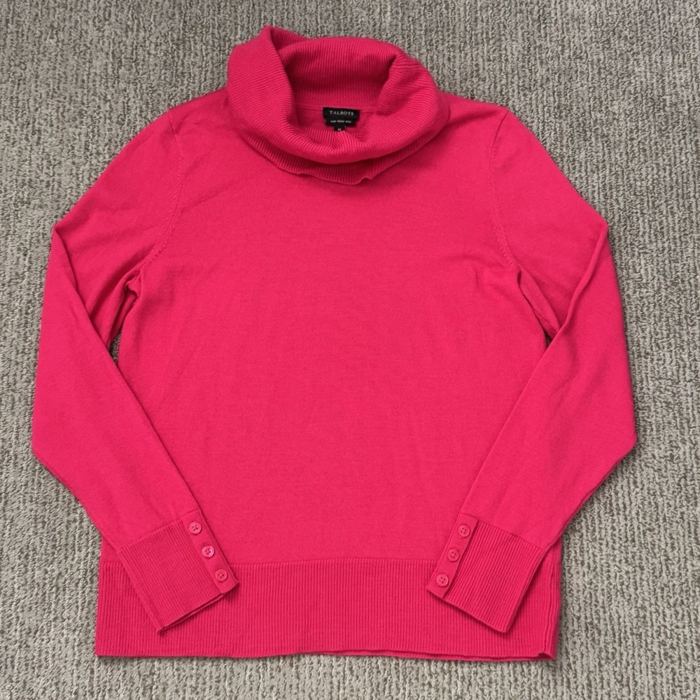 Talbots Womens M Merino Wool Cowl Turtleneck Sweater Knit Magenta Pink
